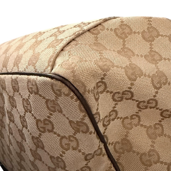 GUCCI Positano Tote Handbag Beige GG Logo Canvas Brown Leather Trim Authentic - Picture 13 of 14